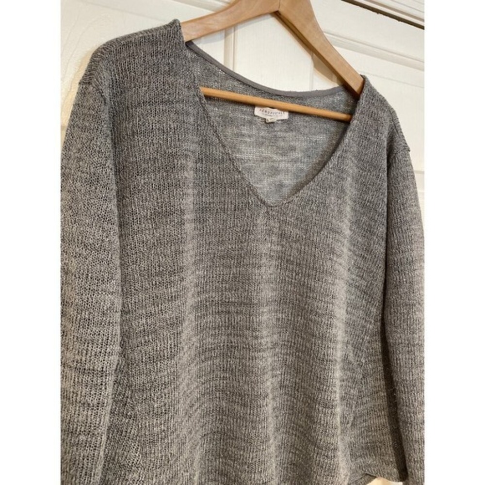 Womens S Aeropastale Shimmer V-Neck Knit Sweater Long Sleeve Gray Silver Party